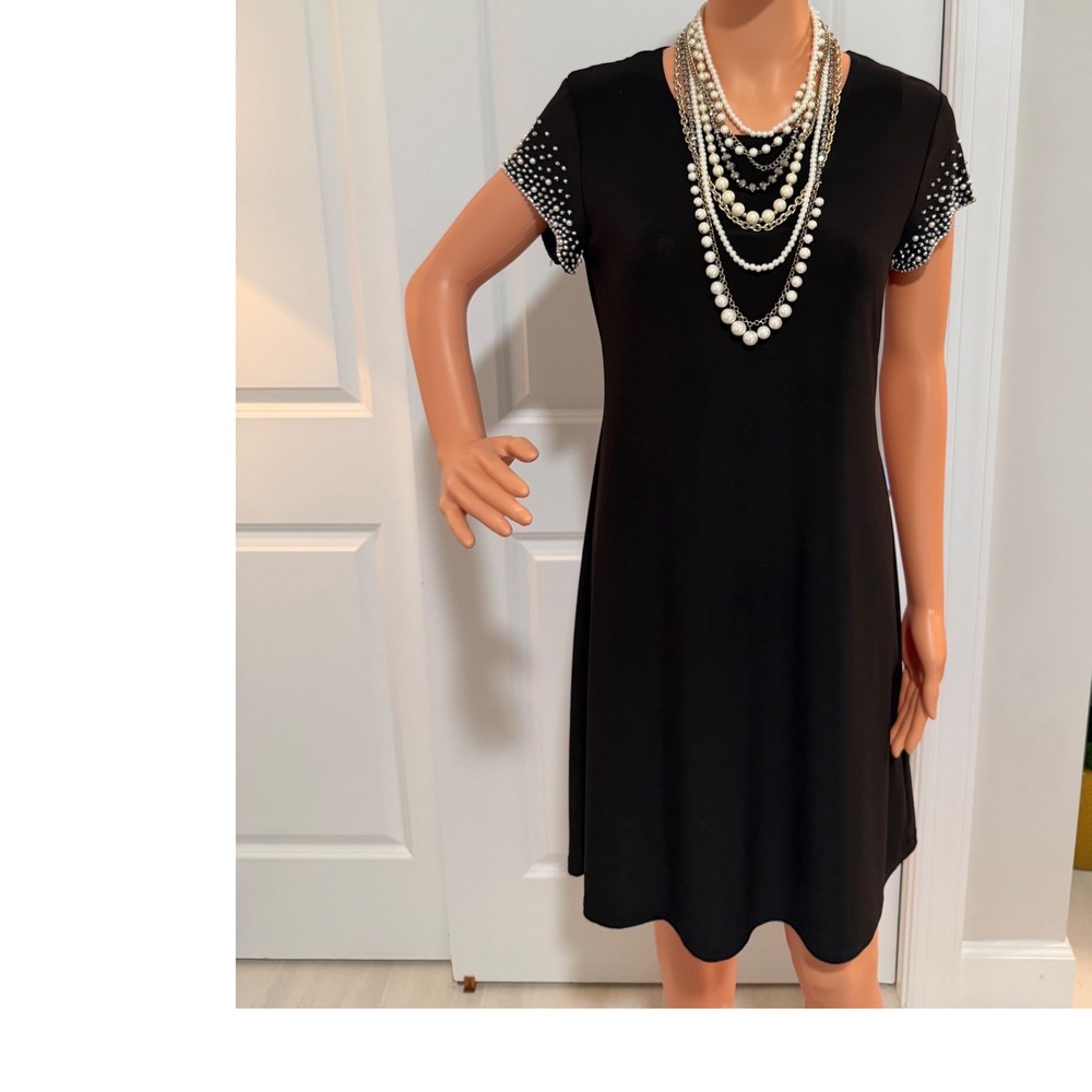 Tiana B Black Pearl Studded Sleeve Shift Dress Womens Medium Cocktail Event